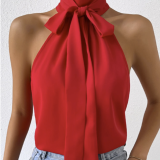 SHEIN Blusa con nudo delantero de cuello halter Roja