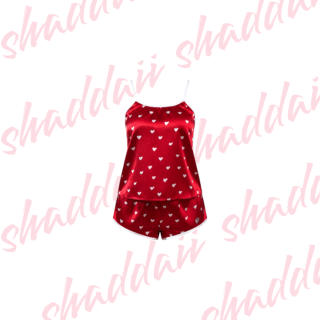Shein Pijama de satín con estampado de corazón